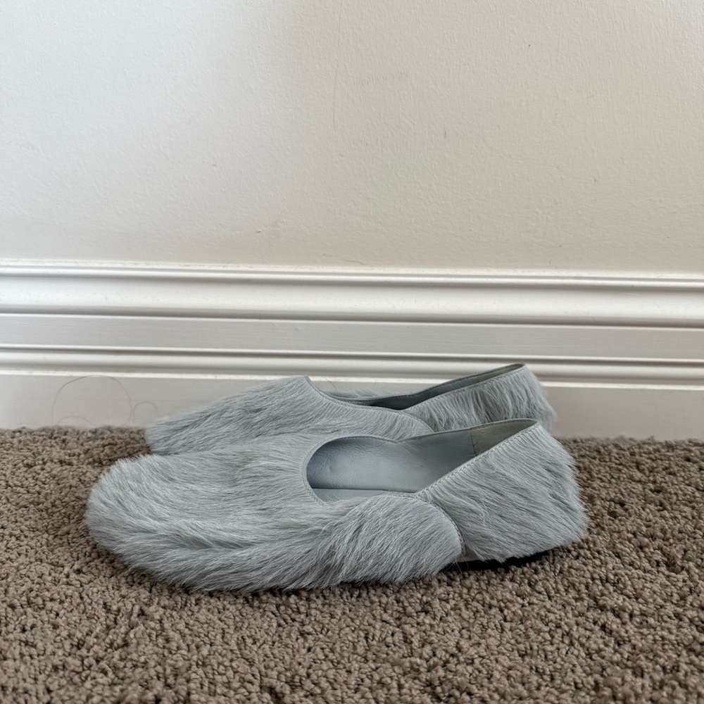 Jil Sander calf hair slipper flutty flats in ice blue - Picture 2 of 7